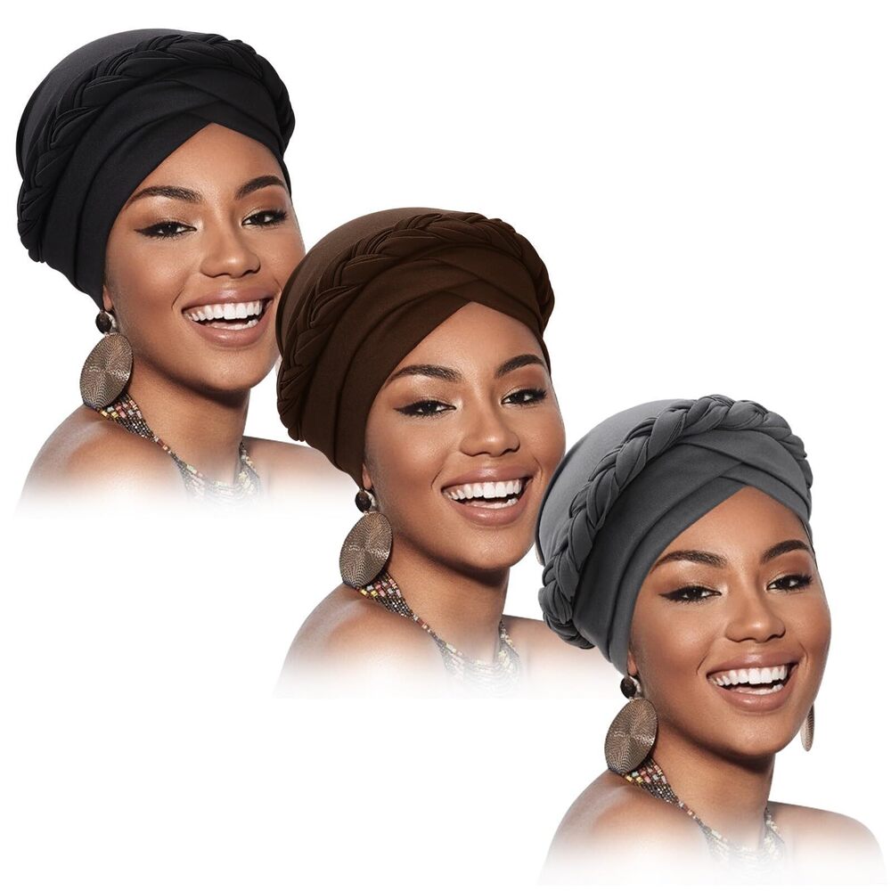 3979 African Turban Caps Beanie Pre-Tied Twisted Braids Headwraps Head